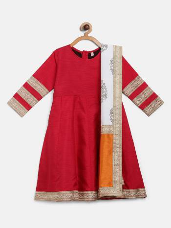  Red Poly Silk Curved Kurta Sets