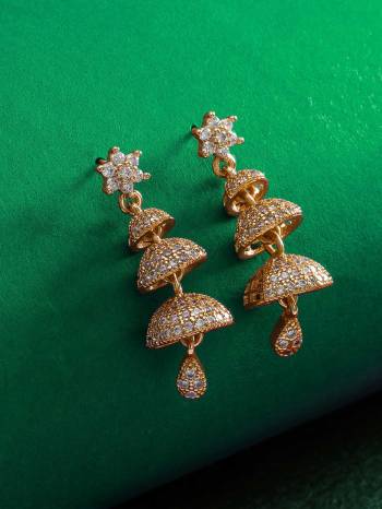 Give An Enhanced Look To Your Personality By Pairing Up This Beautiful Earring Set With Your Ethnic Attire. This Pretty Set Is In Rose Gold Color Beautified With American Diamond Work. Buy Now.