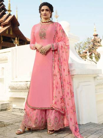 Look Pretty This Designer Long Length Suit In Lovely Color.?Its Pretty Embroidred Top Is Georgette Based Paired With Santoon Bottom And Chiffon Fabricated Embroidered Dupatta Which Gives An Attractive To The Suit.