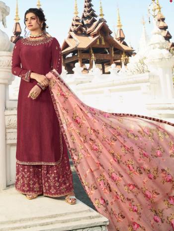 Look Pretty This Designer Long Length Suit In Lovely Color.?Its Pretty Embroidred Top Is Georgette Based Paired With Santoon Bottom And Chiffon Fabricated Embroidered Dupatta Which Gives An Attractive To The Suit.