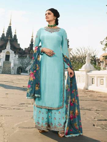 Look Pretty This Designer Long Length Suit In Lovely Color.?Its Pretty Embroidred Top Is Georgette Based Paired With Santoon Bottom And Chiffon Fabricated Embroidered Dupatta Which Gives An Attractive To The Suit.