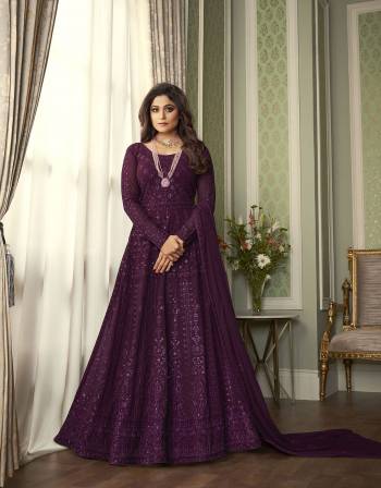 You Will Definitely Earn Lots Of Compliments Wearing This Lovely Floor Length Heavy Designer Embroidery Work Suit In Fine Dark Color. Its Top Is Fabricated On Gergette paired With Santoon Bottom And Georgette Fabricated Dupatta.