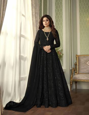 You Will Definitely Earn Lots Of Compliments Wearing This Lovely Floor Length Heavy Designer Embroidery Work Suit In Fine Dark Color. Its Top Is Fabricated On Gergette paired With Santoon Bottom And Georgette Fabricated Dupatta.