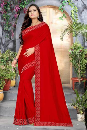 Adorn The Pretty Angelic Look Wearing This Heavy Designer Stone Work Saree In Red Color Paired With Blouse. This Saree Is Fabricated On Vichitra Silk Silk Paired With Banglori Silk Fabricated Blouse. Its Pretty Color Pallete Will Give An Attractive Look To Your Personality. 