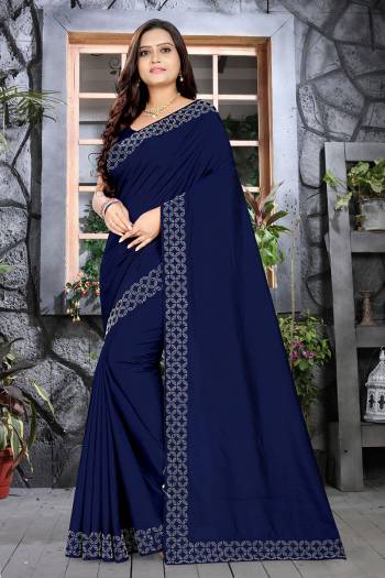 Adorn The Pretty Angelic Look Wearing This Heavy Designer Stone Work Saree In Nevy Blue Color Paired With Blouse. This Saree Is Fabricated On Vichitra Silk Silk Paired With Banglori Silk Fabricated Blouse. Its Pretty Color Pallete Will Give An Attractive Look To Your Personality. 