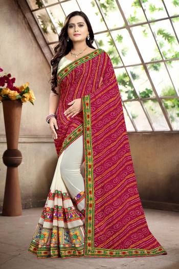 Adorn The Pretty Angelic Look Wearing This Heavy Designer Saree In Pink Color Paired With Contrasting White Colored Blouse. This Saree Is Fabricated On Georgette Paired With Art Silk Fabricated Blouse. Its Pretty Color Pallete Will Give An Attractive Look To Your Personality. 