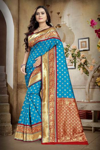 Garb The Pretty Angelic Look Wearing This Heavy Designer Wevon Jacquard Work Saree In Fine Color Paired With Blouse. This Saree Is Fabricated On Banarasi Silk Paired With Banarasi Silk Fabricated Blouse. Its Pretty Color Pallete Will Give An Attractive Look To Your Personality. 