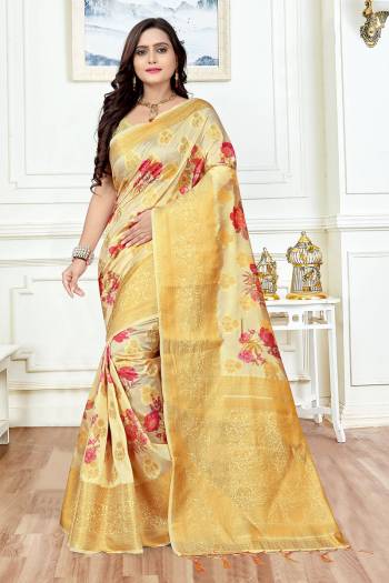 Celebrate This Festive Season In This Very Pretty Colored Designer Saree Paired With Blouse. This Saree and Blouse Are Banarasi Silk Based Beautified With Detailed Heavy Wevon Designer Work And Digital Printed Saree. 