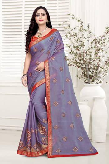 This Festive And Wedding Season In This Very Pretty Colored Designer Saree Paired With Contrasting Colored Blouse. This Saree Are Two Tone Chiffon and Blouse Are Banarasi Silk Based Beautified With Detailed Heavy Jari Embroidery Work. 