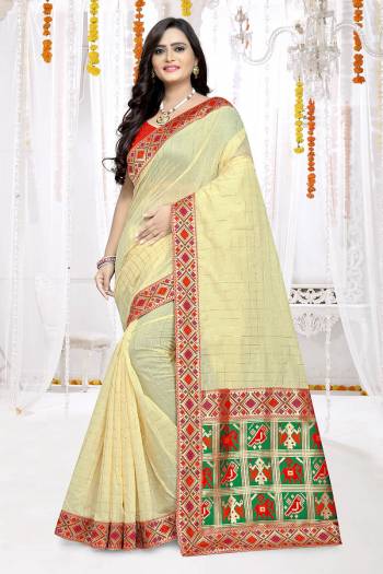 Look Attractive Wearing This Saree Paired With Blouse.  This Wevon Jari Designer And Patola Printed Pallu Saree Is Chanderi Cotton Based Which Gives A Rich Look To Your Personality. Buy This Pretty Saree Now.