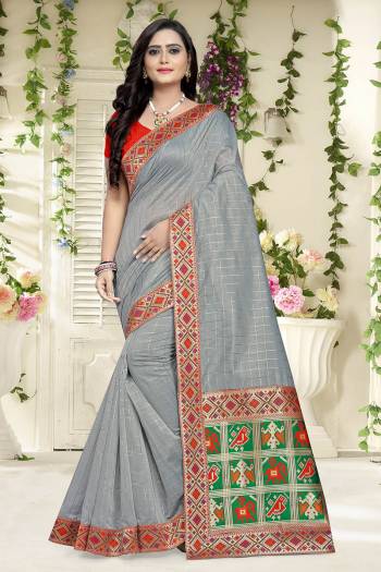 Look Attractive Wearing This Saree Paired With Blouse.  This Wevon Jari Designer And Patola Printed Pallu Saree Is Chanderi Cotton Based Which Gives A Rich Look To Your Personality. Buy This Pretty Saree Now.