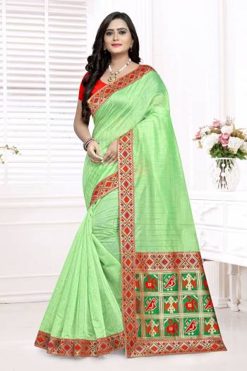 Look Attractive Wearing This Saree Paired With Blouse.  This Wevon Jari Designer And Patola Printed Pallu Saree Is Chanderi Cotton Based Which Gives A Rich Look To Your Personality. Buy This Pretty Saree Now.