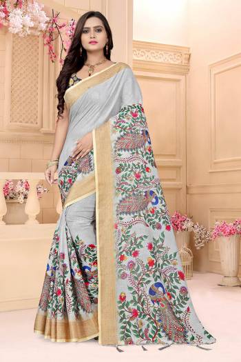 Look Attractive Wearing This Saree Paired With Contrasted Color Blouse.  This Wevon Jari Border And Digital Printed Printed Pallu Saree Is Lilen Cotton Based Which Gives A Rich Look To Your Personality. Buy This Pretty Saree Now.