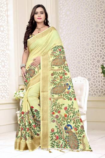 Look Attractive Wearing This Saree Paired With Contrasted Color Blouse.  This Wevon Jari Border And Digital Printed Printed Pallu Saree Is Lilen Cotton Based Which Gives A Rich Look To Your Personality. Buy This Pretty Saree Now.