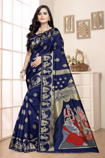 Attractive Look Wearing This Saree Paired With Blouse.  This Wevon Designer And Designer Pallu Printed Work Saree Is Banarasi Silk Based Which Gives A Rich Look To Your Personality. Buy This Pretty Saree Now.