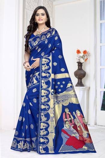 Attractive Look Wearing This Saree Paired With Blouse.  This Wevon Designer And Designer Pallu Printed Work Saree Is Banarasi Silk Based Which Gives A Rich Look To Your Personality. Buy This Pretty Saree Now.