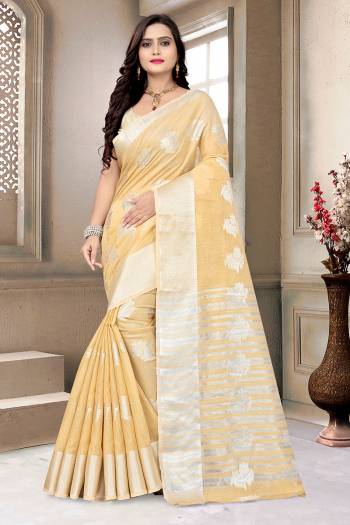 Attractive Look Wearing This Saree Paired With Blouse.  This Wevon Designer And Designer Pallu Border Saree Is Banarasi Cotton Based Which Gives A Rich Look To Your Personality. Buy This Pretty Saree Now.