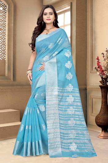 Attractive Look Wearing This Saree Paired With Blouse.  This Wevon Designer And Designer Pallu Border Saree Is Banarasi Cotton Based Which Gives A Rich Look To Your Personality. Buy This Pretty Saree Now.