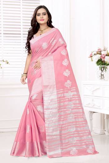 Attractive Look Wearing This Saree Paired With Blouse.  This Wevon Designer And Designer Pallu Border Saree Is Banarasi Cotton Based Which Gives A Rich Look To Your Personality. Buy This Pretty Saree Now.