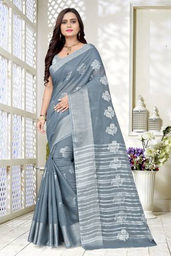 Attractive Look Wearing This Saree Paired With Blouse.  This Wevon Designer And Designer Pallu Border Saree Is Banarasi Cotton Based Which Gives A Rich Look To Your Personality. Buy This Pretty Saree Now.