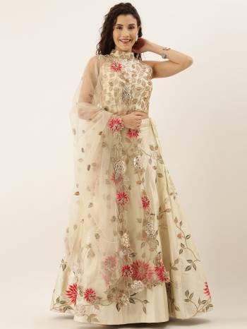 Evergreen Combination Is Here With This Heavy Designer Lehenga Choli In Light Color. Its Blouse And Lehenga Are Fabricated On Satin Silk Paired With Net Fabricated Dupatta. Buy Now