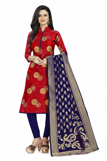 Grab This Designer Wevon Jacquard Work Dress Material In Fine Colored Top Paired With Dupatta Are Banarasi Jacquard Silk And Bottom Are Tapeta Silk. 