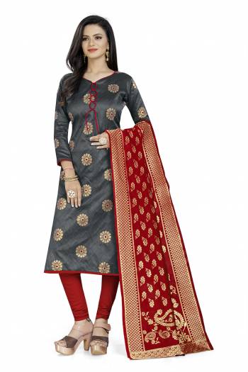 Grab This Designer Wevon Jacquard Work Dress Material In Fine Colored Top Paired With Dupatta Are Banarasi Jacquard Silk And Bottom Are Tapeta Silk. 