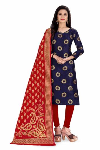 Grab This Designer Wevon Jacquard Work Dress Material In Fine Colored Top Paired With Dupatta Are Banarasi Jacquard Silk And Bottom Are Tapeta Silk. 