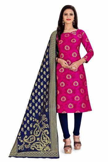 Grab This Designer Wevon Jacquard Work Dress Material In Fine Colored Top Paired With Dupatta Are Banarasi Jacquard Silk And Bottom Are Tapeta Silk. 