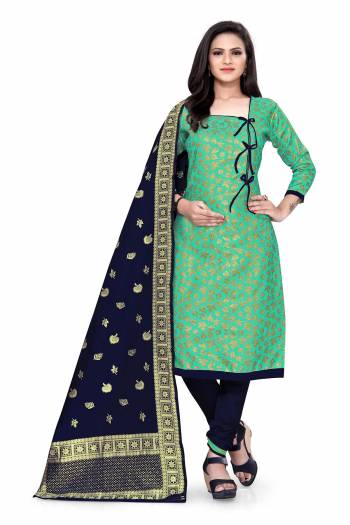 Grab This Designer Wevon Jacquard Work Dress Material In Fine Colored Top Paired With Dupatta Are Banarasi Jacquard Silk And Bottom Are Tapeta Silk. 