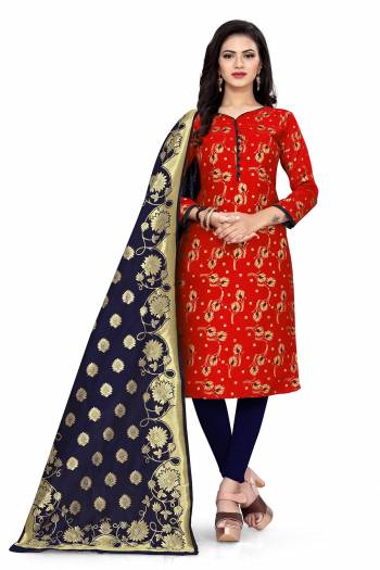 Lovelly Look This Designer Wevon Jacquard Designer Dress Material In Fine Colored Top Paired With Dupatta Are Banarasi Jacquard Silk And Bottom Are Tapeta Silk. 