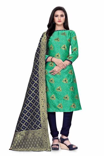 Lovelly Look This Designer Wevon Jacquard Designer Dress Material In Fine Colored Top Paired With Dupatta Are Banarasi Jacquard Silk And Bottom Are Tapeta Silk. 