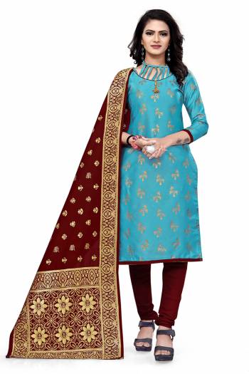 Lovelly Look This Designer Wevon Jacquard Designer Dress Material In Fine Colored Top Paired With Dupatta Are Banarasi Jacquard Silk And Bottom Are Tapeta Silk. 