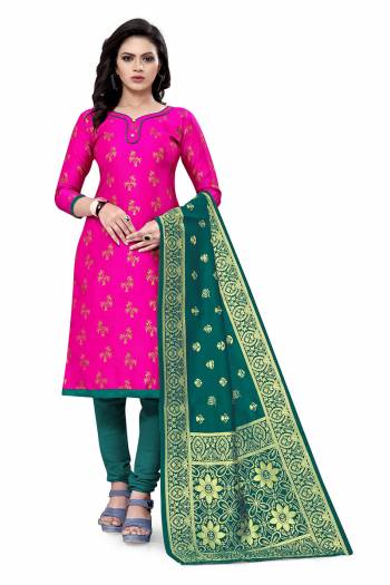 Lovelly Look This Designer Wevon Jacquard Designer Dress Material In Fine Colored Top Paired With Dupatta Are Banarasi Jacquard Silk And Bottom Are Tapeta Silk. 