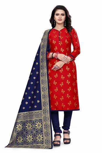 Lovelly Look This Designer Wevon Jacquard Designer Dress Material In Fine Colored Top Paired With Dupatta Are Banarasi Jacquard Silk And Bottom Are Tapeta Silk. 