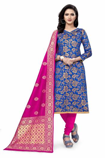 Lovelly Look This Designer Wevon Jacquard Designer Dress Material In Fine Colored Top Paired With Dupatta Are Banarasi Jacquard Silk And Bottom Are Tapeta Silk. 