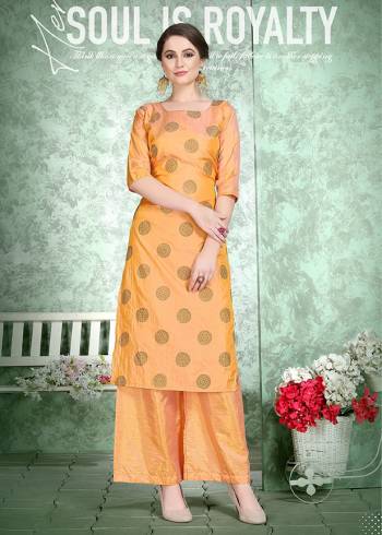 Grab This Readymade Long Kurti W ith Plazzo Are With Inner In Fine Color Fabricated On Dola Silk Beautified With Foil Prints. It Is Light In Weight And Easy To Carry All Day Long. 