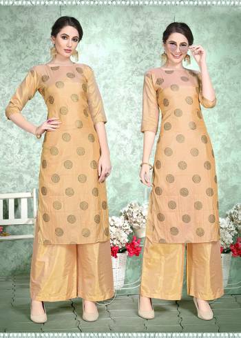 Grab This Readymade Long Kurti W ith Plazzo Are With Inner In Fine Color Fabricated On Dola Silk Beautified With Foil Prints. It Is Light In Weight And Easy To Carry All Day Long. 