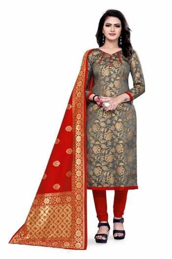 Attrective Look This Designer Wevon Jacquard Designer Dress Material In Fine Colored Top Paired With Dupatta Are Banarasi Jacquard Silk And Bottom Are Tapeta Silk. 