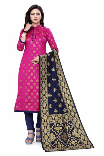 Attrective Look This Designer Wevon Jacquard Designer Dress Material In Fine Colored Top Paired With Dupatta Are Banarasi Jacquard Silk And Bottom Are Tapeta Silk. 