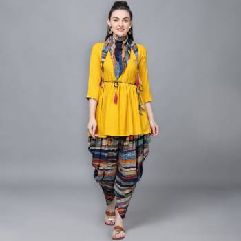 Attrective Look This Readymade Kurti,Dhoti And Scarf In Fine Color Fabricated On Rayon Beautified With Printed. It Is Light In Weight And Easy To Carry All Day Long. 