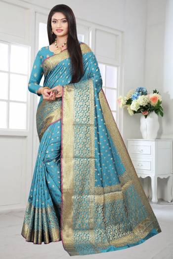 Attrective Look The Pretty Angelic Look Wearing This Heavy Designer Wevon Saree In Fine Color Paired With Blouse. This Saree Is Fabricated On Soft Litchi Silk Paired With Art Silk Fabricated Blouse. Its Pretty Color Pallete Will Give An Attractive Look To Your Personality. 