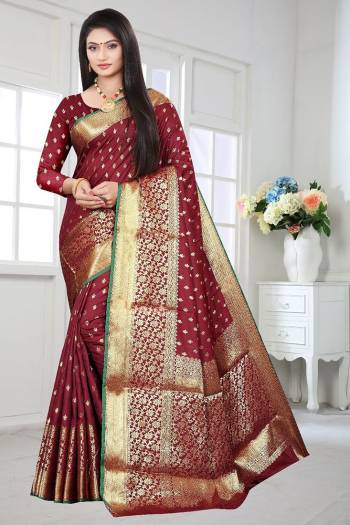 Attrective Look The Pretty Angelic Look Wearing This Heavy Designer Wevon Saree In Fine Color Paired With Blouse. This Saree Is Fabricated On Soft Litchi Silk Paired With Art Silk Fabricated Blouse. Its Pretty Color Pallete Will Give An Attractive Look To Your Personality. 