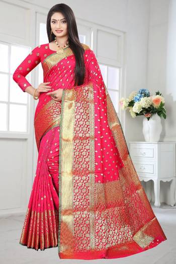 Attrective Look The Pretty Angelic Look Wearing This Heavy Designer Wevon Saree In Fine Color Paired With Blouse. This Saree Is Fabricated On Soft Litchi Silk Paired With Art Silk Fabricated Blouse. Its Pretty Color Pallete Will Give An Attractive Look To Your Personality. 