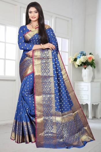 Attrective Look The Pretty Angelic Look Wearing This Heavy Designer Wevon Saree In Fine Color Paired With Blouse. This Saree Is Fabricated On Soft Litchi Silk Paired With Art Silk Fabricated Blouse. Its Pretty Color Pallete Will Give An Attractive Look To Your Personality. 