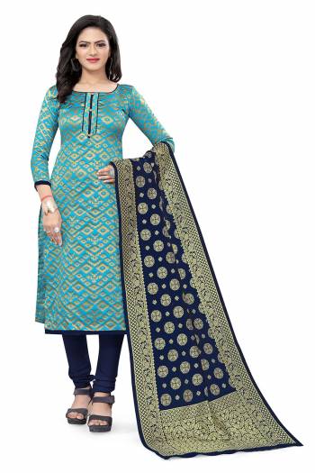 Garb This Designer Wevon Jacquard Designer Dress Material In Fine Colored Top Paired With Dupatta Are Banarasi Jacquard Silk And Bottom Are Tapeta Silk. 