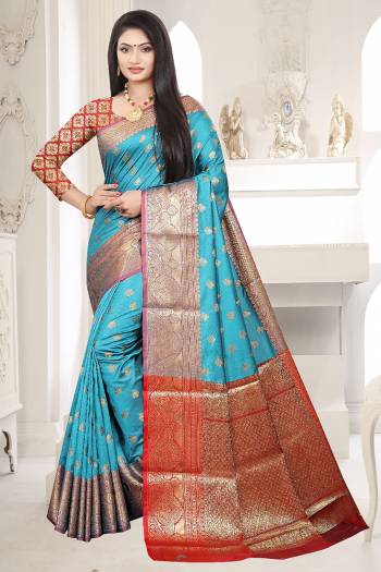 Look The Pretty Angelic Look Wearing This Heavy Designer Wevon Saree In Fine Color Paired With Blouse. This Saree Is Fabricated On Soft Litchi Silk Paired With Art Silk Fabricated Blouse. Its Pretty Color Pallete Will Give An Attractive Look To Your Personality. 