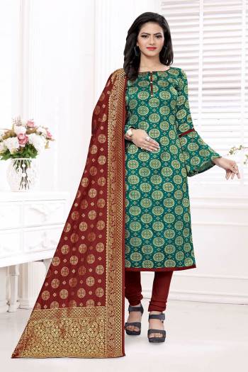 Celebrate This Festive Season In A Proper Traditional Look Wearing This Weaved Straight Suit In Fine Color. This Pretty Suit Is Banarasi Jacquard Based Beautified With Weave. Its Fabric Gives A Rich Look To Your Personalit.