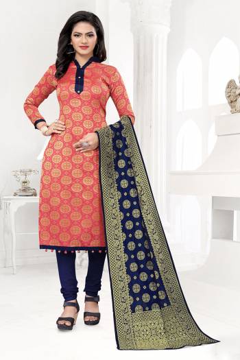 Celebrate This Festive Season In A Proper Traditional Look Wearing This Weaved Straight Suit In Fine Color. This Pretty Suit Is Banarasi Jacquard Based Beautified With Weave. Its Fabric Gives A Rich Look To Your Personalit.