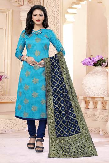 Celebrate This Festive Season In A Proper Traditional Look Wearing This Weaved Straight Suit In Fine Color. This Pretty Suit Is Banarasi Jacquard Based Beautified With Weave. Its Fabric Gives A Rich Look To Your Personalit.